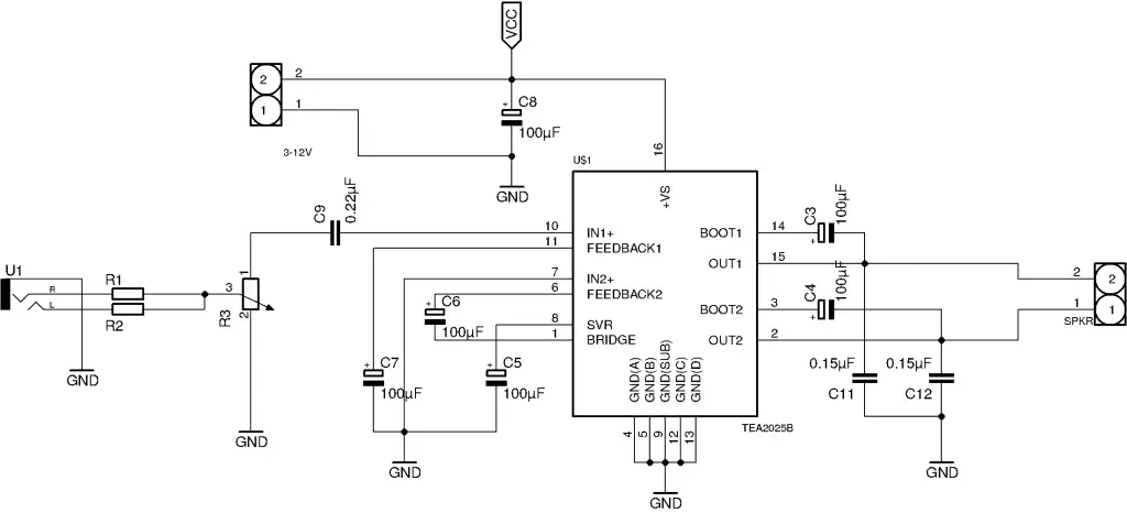 Circuit diagram of monoblock amplifier